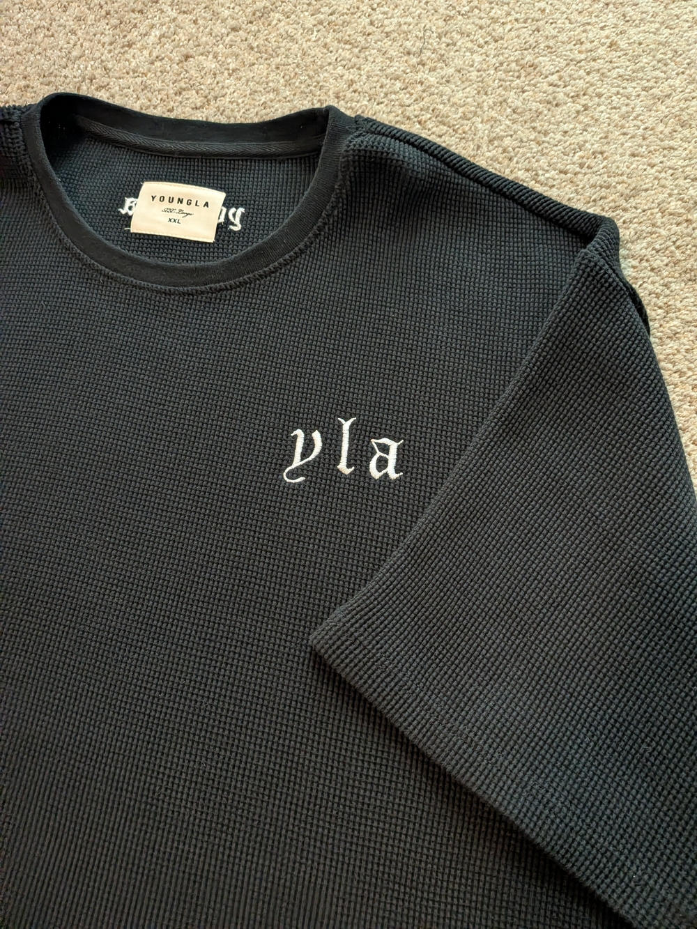YoungLA Thermal Waffle Knit Oversized Tee XXL Black